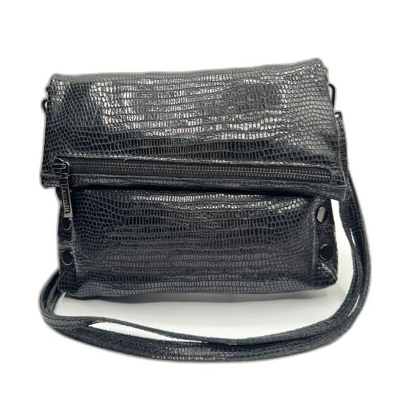 Hammitt VIP Medium Black Lizard Emboss Crossbody Gunmetal Red Suede - Picture 16 of 16